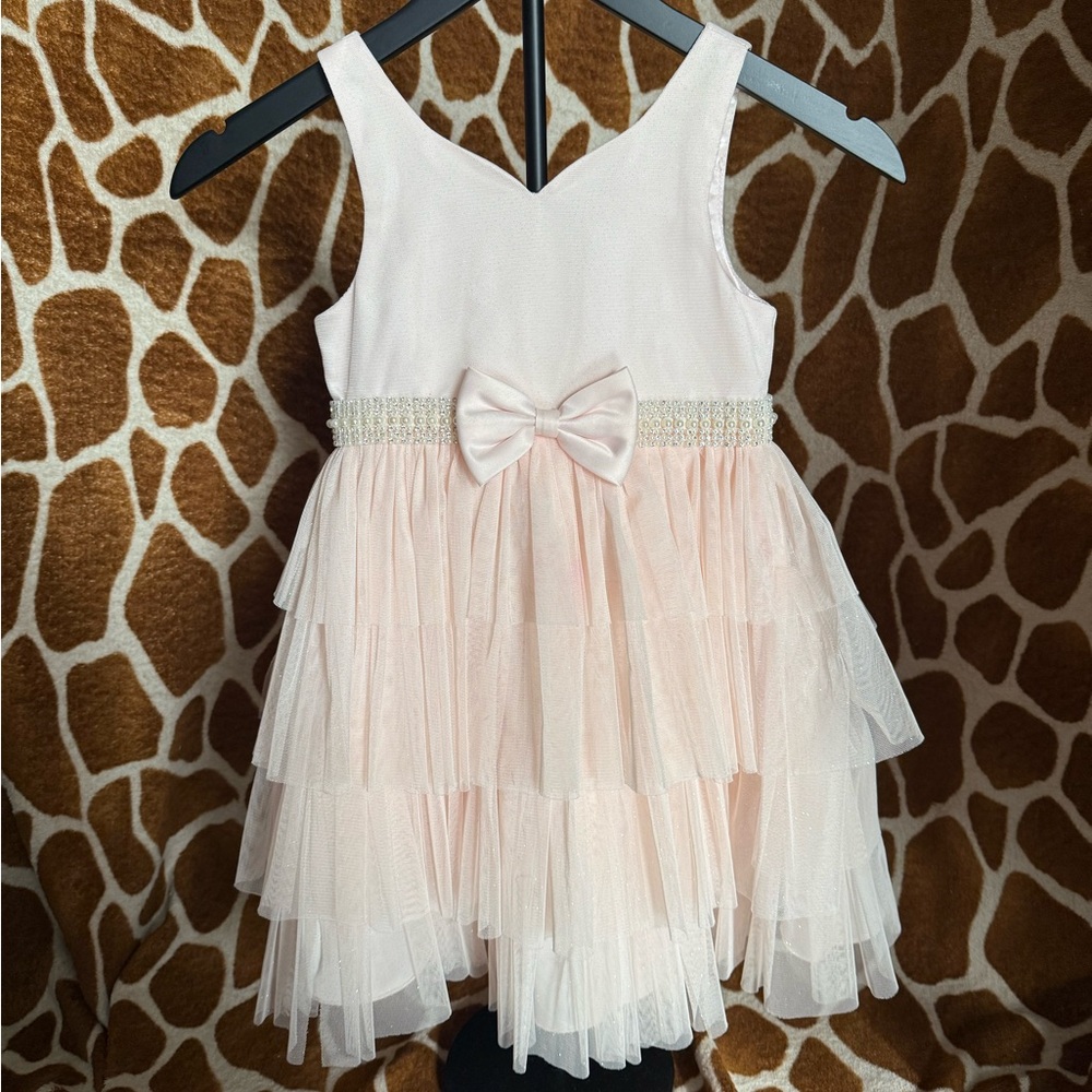 Pretty Pink Bow Tiered Tulle Party Dress for Girls
